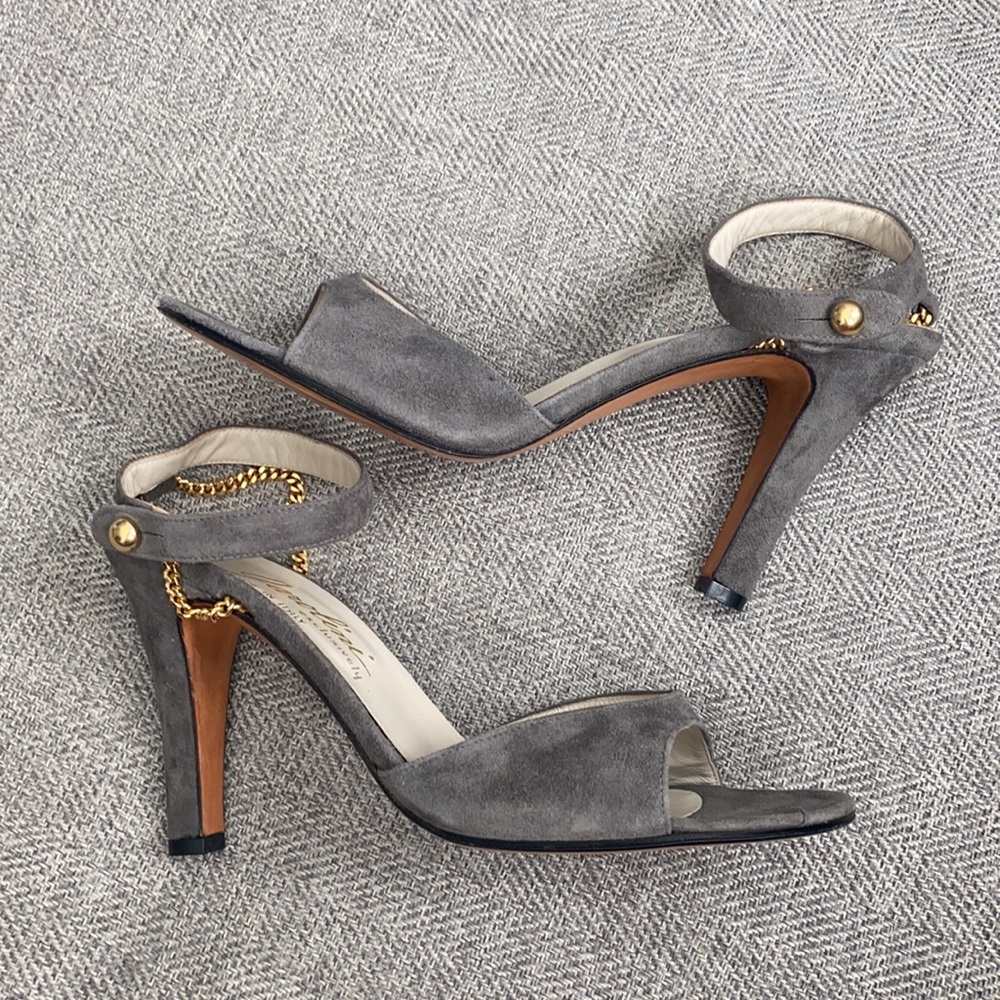 Vintage Garolini Gray Suede Pumps with chain heel.